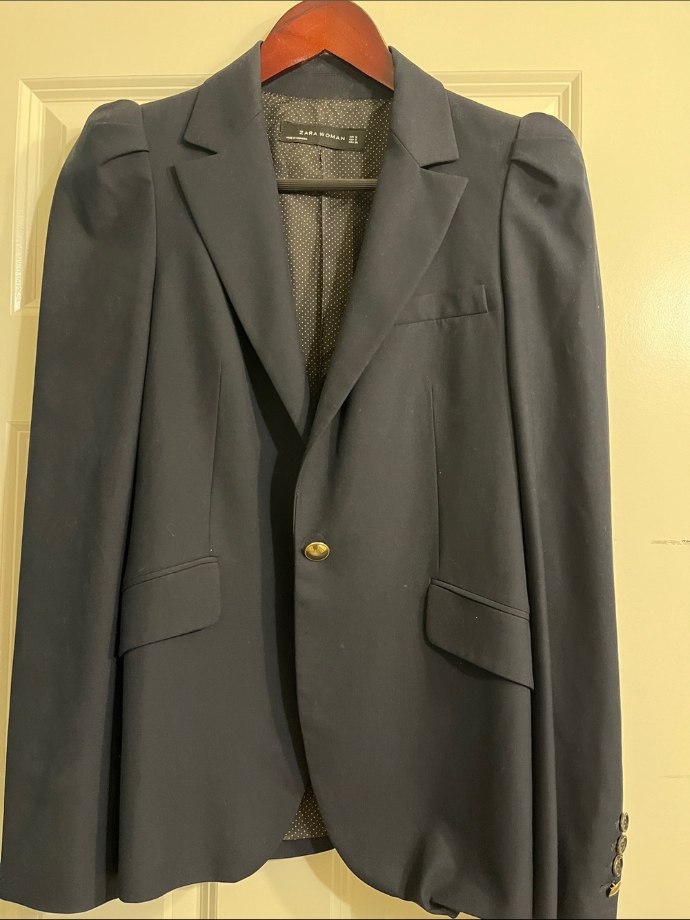 Zara Dark Navy Single-Button Blazer with Gold Button